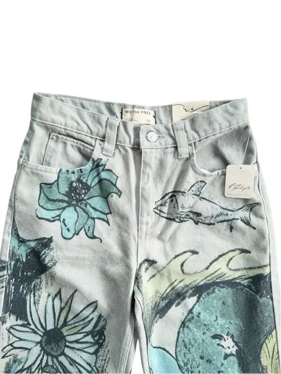Free People We The Free Tinsley Printed Jeans in Sea Shore Combo | 25 NWT - Picture 6 of 12